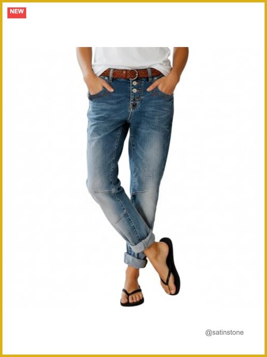 Denim - Straight Leg Jeans for Women Mid Rise Stretchy Casual Button Fly